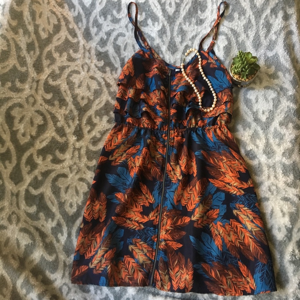 Womens Xhilaration Blue Orange Ruffle Zipper dress